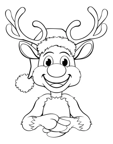 圣诞驯鹿 头戴圣诞帽卡通人物 — 图库矢量图片