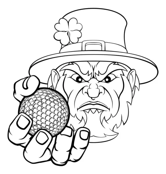 Leprechaun Golf Sports Mascot Holding Ball — Stock Vector