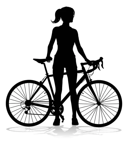 一个骑自行车的女骑手在轮廓中 矢量图形