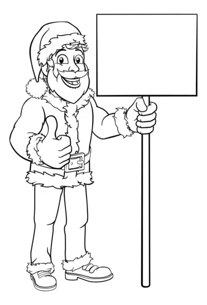 Mladý Pohledný Santa Claus Vánoční Kreslený Postava Drží Znak Stojící Royalty Free Stock Vektory
