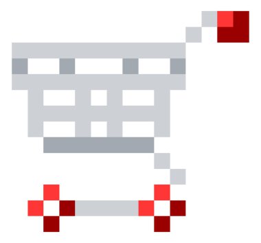 A shopping cart trolley icon in a pixel 8 bit video game art style clipart