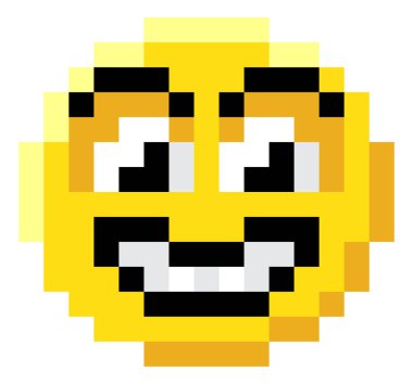 An emoji emoticon face icon in a pixel art 8 bit video game style clipart