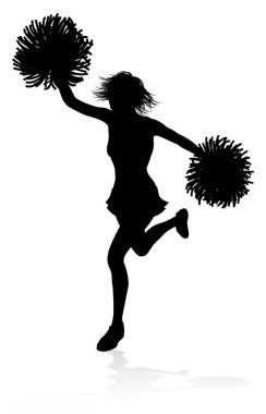 Cheerleader detailed silhouette with pompoms clipart