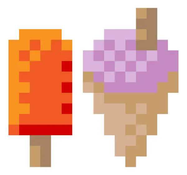 Ice Cream Frozen Yogurt Lolly Icon Pixel Bit Video Game — Stock Vector