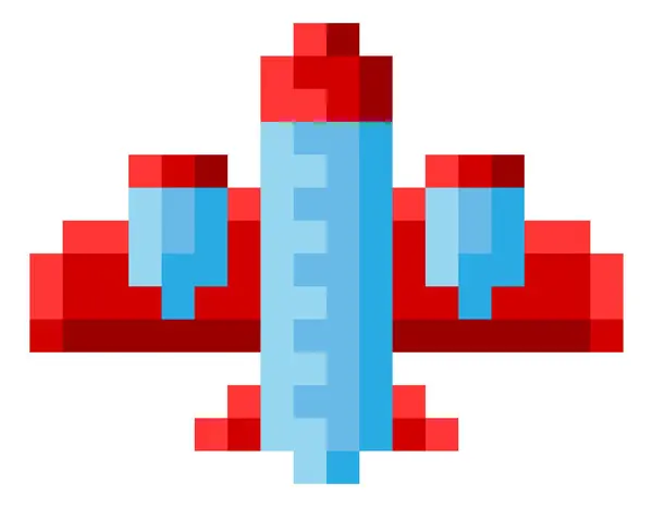 Plane Airplane Aeroplane Icon Pixel Bit Video Game Art Style — Stock Vector