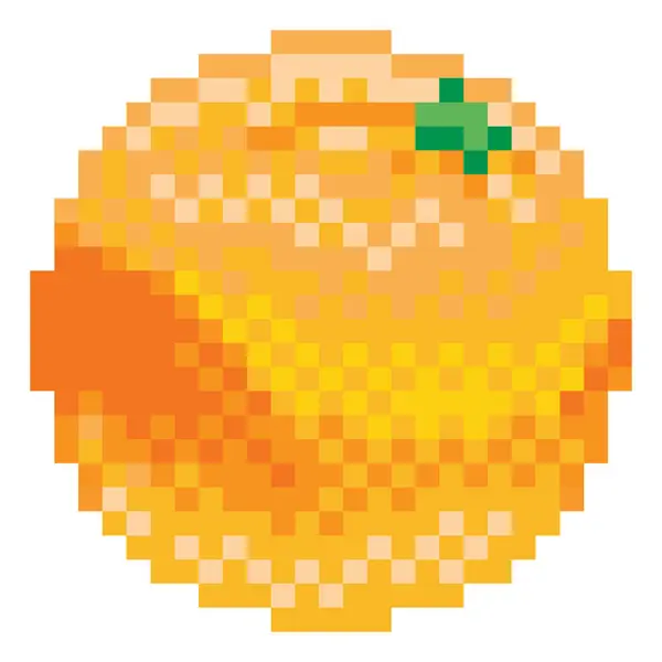 Orange Pixel Art Bit Video Game Style Fruit Icon Stock Vector