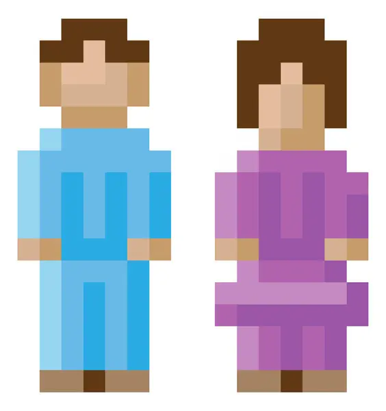 女性和男性或男性和女性图标的像素8位电子游戏艺术风格 矢量图形