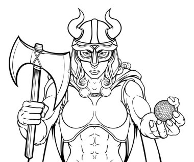 A Viking female warrior woman gladiator golf sports mascot clipart