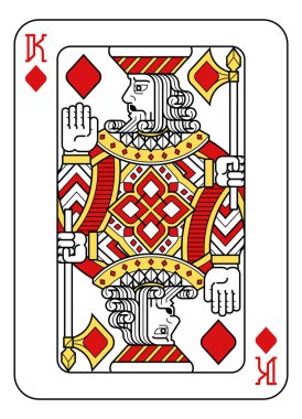 Karo papazı kırmızı, sarı ve siyah. Yeni, orijinal, tam güverte tasarımından. Standart poker boyutu