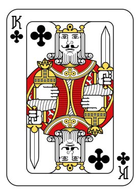 Yeni, orijinal tam deste dizaynından kırmızı, sarı ve siyah renkli Sinek Kart Kralı. Standart poker boyutu.