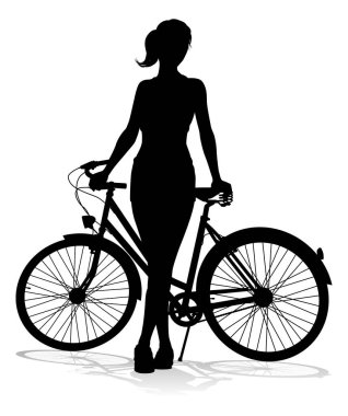Silüet içinde bisiklet süren bir kadın.