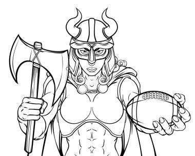 A Viking female warrior woman gladiator American football sports mascot clipart