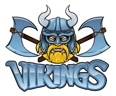 Miğferli spor maskotu ve çapraz eksenli resimli Viking