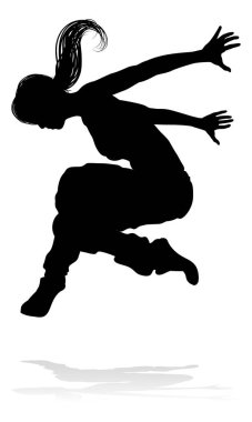 Siluet içinde bir kadın sokak dansı hip hop dansçısı.