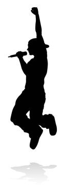 A singer pop, country music, rock star or hiphop rapper artist vocalist singing in silhouette clipart