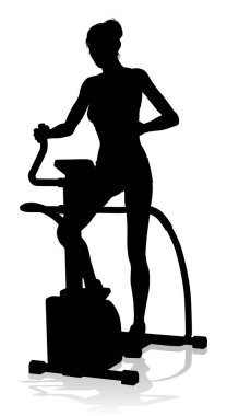 A woman in silhouette using an elliptical cross fit gym equipment exercise machine clipart
