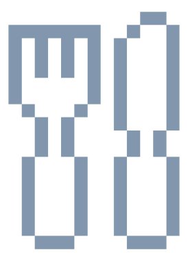 Piksel 8 bit video oyunu sanat tarzında çatal bıçak ve çatal bıçak simgesi