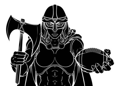 A female Viking, Trojan Spartan or Celtic warrior woman gladiator knight American football sports mascot clipart