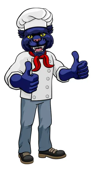 Stock vector A panther chef mascot cartoon character giving a double thumbs up