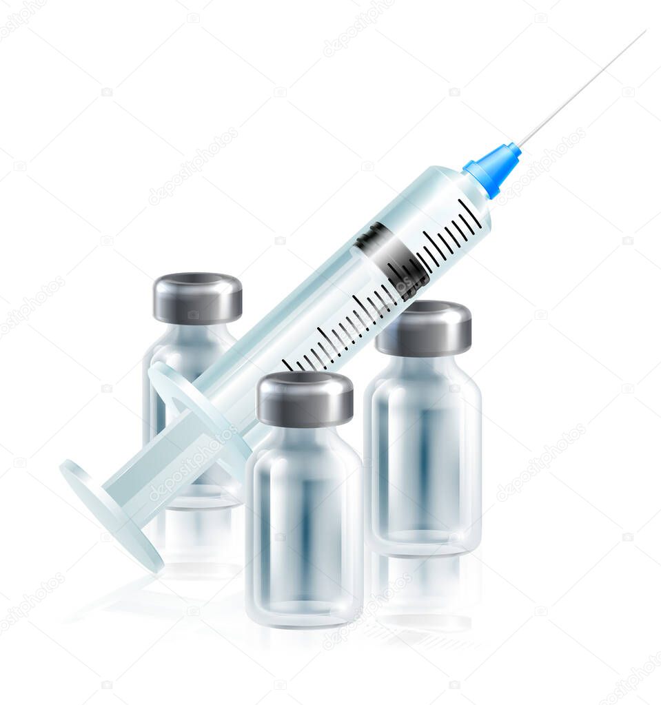 A vaccination immunization or other medicine syringe injection and vial bottles medical design.