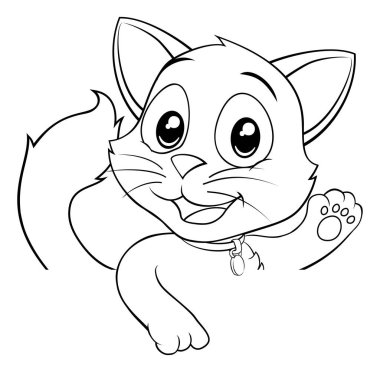 Kedi çizgi filminde kedi yavrusu bir tabelanın etrafını çocuk kitabı sayfası gibi boyuyor.