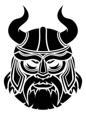 Boynuzlu kask takan bir Viking savaşçısı ya da gladyatör.