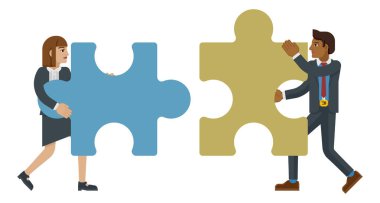 Yapboz parçası. İki iş adamının ortaklık içinde ya da takım olarak çalışması.