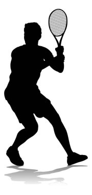 A tennis player man male sports person in silhouette clipart