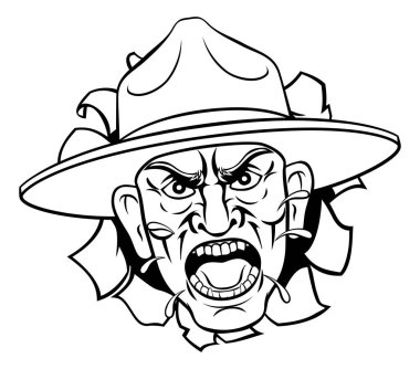 An angry army bootcamp drill sergeant soldier shouting cartoon clipart