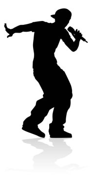 A singer pop, country music, rock star or hiphop rapper artist vocalist singing in silhouette clipart