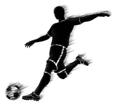 Bir futbol oyuncusu top silueti spor illüstrasyonunu tekmeliyor