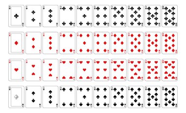 Yeni, orijinal deste dizaynından 2 'den 10' a kadar olan as ve tüm kart numaralarını oynuyorum. Standart poker boyutu.