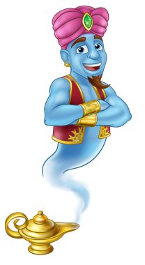 Sihirli lambadan çıkan bir cin çizgi film karakteri. Aladdin 'in hikayesindeki gibi.