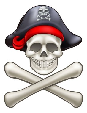 Çizgi film korsanı Jolly Roger kafatası ve çapraz kemikler
