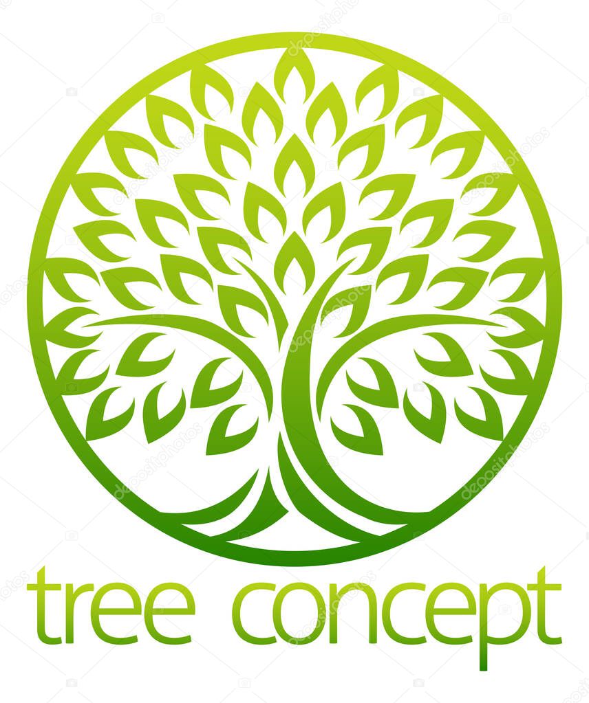 Tree icon concept of a stylised tree with leaves in a circle, lends itself to being used with text