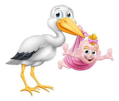 Bir leylek ya da turna kuşu hamilelik efsanesinde olduğu gibi yeni doğmuş bir bebeği taşıyor..