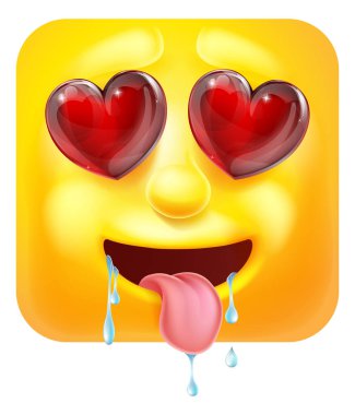 A drooling emoji or emoticon square face 3d icon cartoon character with hearts for eyes. In love or lust clipart