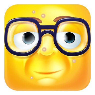 A geeky or nerdy emoji or emoticon square face 3d icon cartoon character clipart