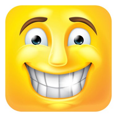 Garip bir şekilde gülümseyen mutlu emoji ya da yüz ifadesi 3D simge çizgi film karakteri