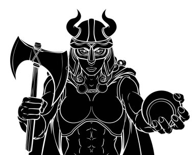 Viking savaşçısı kadın gladyatör tenis maskotu.
