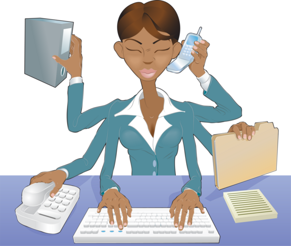 Business woman multi-tasking design elements