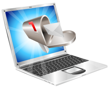 Laptop ekran konsepti uçan mektup posta kutusu