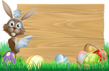 Paskalya tavşanı tabelaya işaret