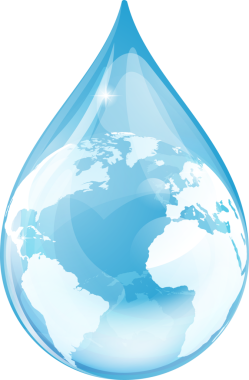 Su damla dünya küre çevre kavramı. Bir su damlası ile bir kürenin içinde bir çizimi.