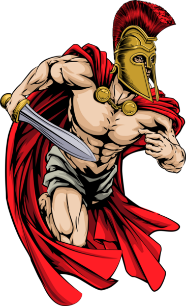 Иллюстрация персонажа воина или спортивного талисмана в шлеме трояна или спартанского стиля, держащего меч