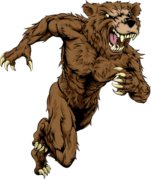 Персонаж медведя или спортивный талисман зарядки, бега или бега