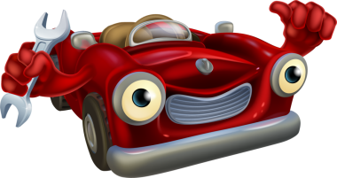 Bir şapkası ve bir Yaşasın vererek sırasında bir anahtar tutan bir kırmızı çizgi film Cabrio araba karakteri.