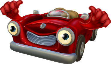 Çizgi film Cabrio araba karakteri bir Yaşasın vererek mutlu bir yüz ile