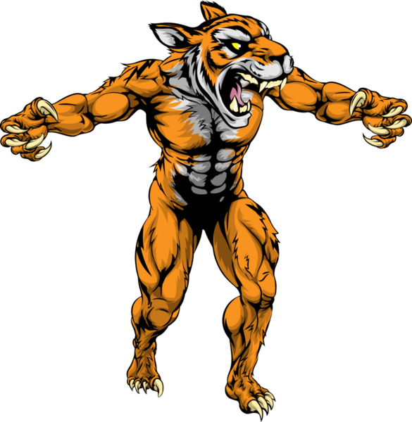 Иллюстрация страшного спортивного талисмана Тигра с выпущенными когтями