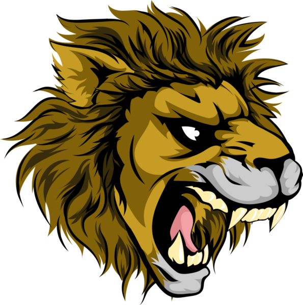Величественный могучий персонаж льва, голова талисмана ревущая
